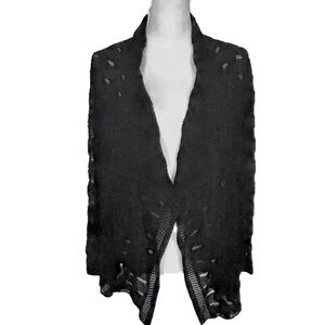 M Missoni Black Chevron Knit Open Cardigan Waterfall Collar Long Sleeves Large